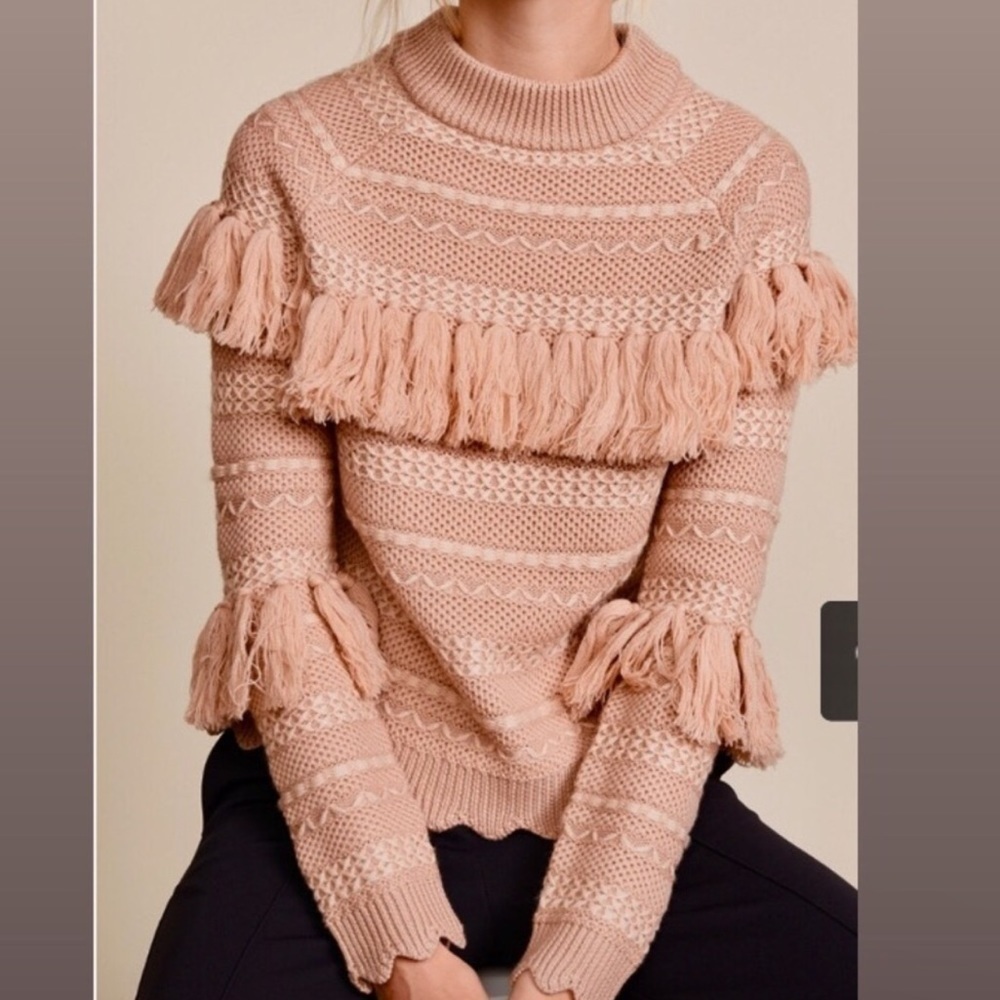 Jonathan Simkhai Wool Tassel Knit Crew Neck Sweater size S